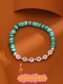 1 件可爱时尚个性化英文名字字母定制波西米亚风弹力串珠手链，适合儿童、朋友、家人、生日派对珠宝，适合女孩的返校/毕业季礼物，甜美可爱的派对珠宝和生日礼物，适合返校冬季礼物创意男孩女孩情人节 - 彩色 - 查看 8