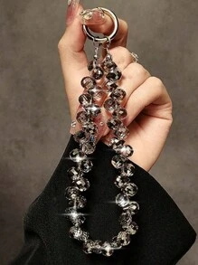 Luxury Crystal Beaded Portable Chain Bracelet With Phone Grip - Fashionable Accessory Fit For All Smartphone Models - Black - View 5