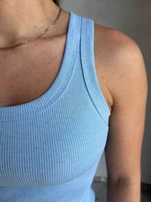 DONA TIKA Premium-Basic Ribbed Basic Tank Top - Celeste - Ver 3