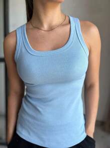 DONA TIKA Premium-Basic Ribbed Basic Tank Top - Celeste - Ver 2