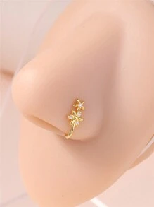 KARYOKO 1pc Double Flower Charm No Piercing Copper Inlaid Zirconia U-Shaped Nose Clip Fake Nose Ring Female No Piercing Piercing Jewelry Valentines,Mom,Mother,Mother's Day,Gift - 1# - View 9