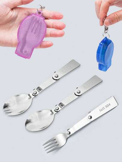 可折叠勺叉套装，便携式可折叠勺叉套装，适合旅行、露营、户外野餐。包含不锈钢勺、沙拉叉、甜点叉等。可放入洗碗机清洗。是万圣节和圣诞节的理想礼物，也是户外聚会的必备之选。