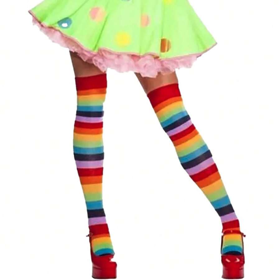 Adult Striped 7/8 Long Stockings: Party Costume Cosplay Dance Halloween Color: Colorful - A - 查看 1