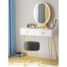 Dressing Table Stool, Round Vanity Stool, Stool Chair For Dressing Table, Comfortable Padded Makeup Stool For Bedroom Living Room, Grey - Round Gray - View 2