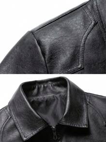 Men's Casual Business PU Leather Jacket, Turndown Collar, Fashionable Loose Plus Size Coat