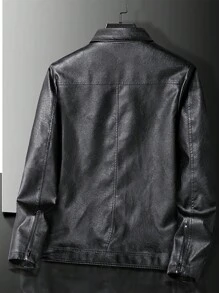 Men's Casual Business PU Leather Jacket, Turndown Collar, Fashionable Loose Plus Size Coat