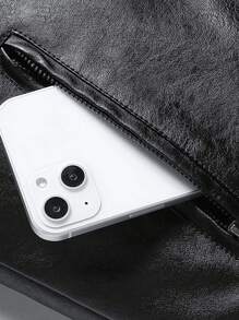 Men's Casual Business PU Leather Jacket, Turndown Collar, Fashionable Loose Plus Size Coat