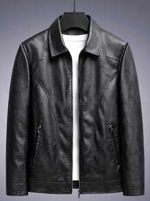 Men's Casual Business PU Leather Jacket, Turndown Collar, Fashionable Loose Plus Size Coat