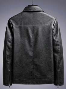 Men's Casual Business PU Leather Jacket, Turndown Collar, Fashionable Loose Plus Size Coat