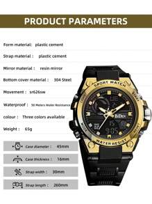 BIDEN Men's Student Multifunctional Sports Watch, Stopwatch, Timer, Time Telling, Waterproof, LCD Men's Outdoor Waterproof Dual Display Night Light Watch