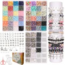 1000 件/2400 件/4800 件聚合物粘土珠子手链制作套件，48 色友谊手链珠子，软陶粘土珠子配珠宝制作吊坠，适用于 DIY 工艺品、礼品和珠宝制作