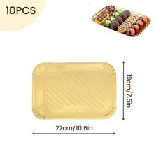 10个金色蛋糕纸托盘，加厚一次性长方形纸板，带防油涂层，适用于高档甜品桌、纸杯蛋糕展示、生日派对、婚礼和其他场合。 - 金色 - 查看 16