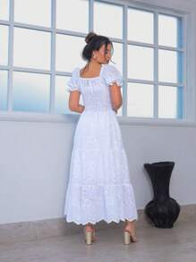 Plain Midi Dress - trắng - Xem 4