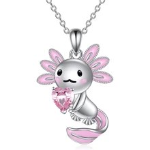 1pc Creative Cartoon Salamander Pink Heart Shape Cubic Zirconia Zinc Alloy Pendant Necklace For Women Party Daily Accessory Gift Valentines - axolotl - View 15