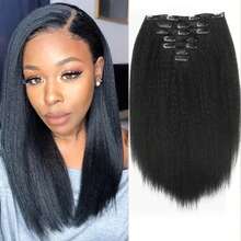 7 Pieces Kinky Straight Clip In Hair Extensions Black Hair Extensions Clip Ins For Women Yaki Straight Clip In Hair Extensions - Multicolor - View 2