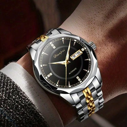  点牌男士商务全自动机械表 不锈钢休闲双历夜光时尚男士腕表 - 情人节礼物