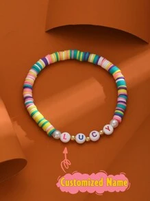1 件可爱时尚个性化英文名字字母定制波西米亚风弹力串珠手链，适合儿童、朋友、家人、生日派对珠宝，适合女孩的返校/毕业季礼物，甜美可爱的派对珠宝和生日礼物，适合返校冬季礼物创意男孩女孩情人节 - 彩色 - 查看 5