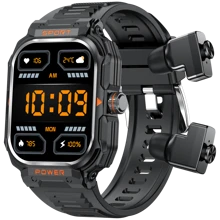 TWS 无线 5.0 智能手表带耳塞，2.01 英寸全触摸高清 TFT 屏幕，IP67 防水，可定制表盘，健身和睡眠追踪，通知，345mAh 可充电电池，合金机身和硅胶表带，USB 充电 - 男士运动智能手表 - 彩色 - 查看 11