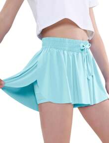 3 Pieces EXARUS Girls Butterfly Shorts Flowy Athletic 2 In 1 Tennis Gym Cheer Skirt Skort Dance Running Preppy Clothes 6-14Y - SET-4 - 查看 3