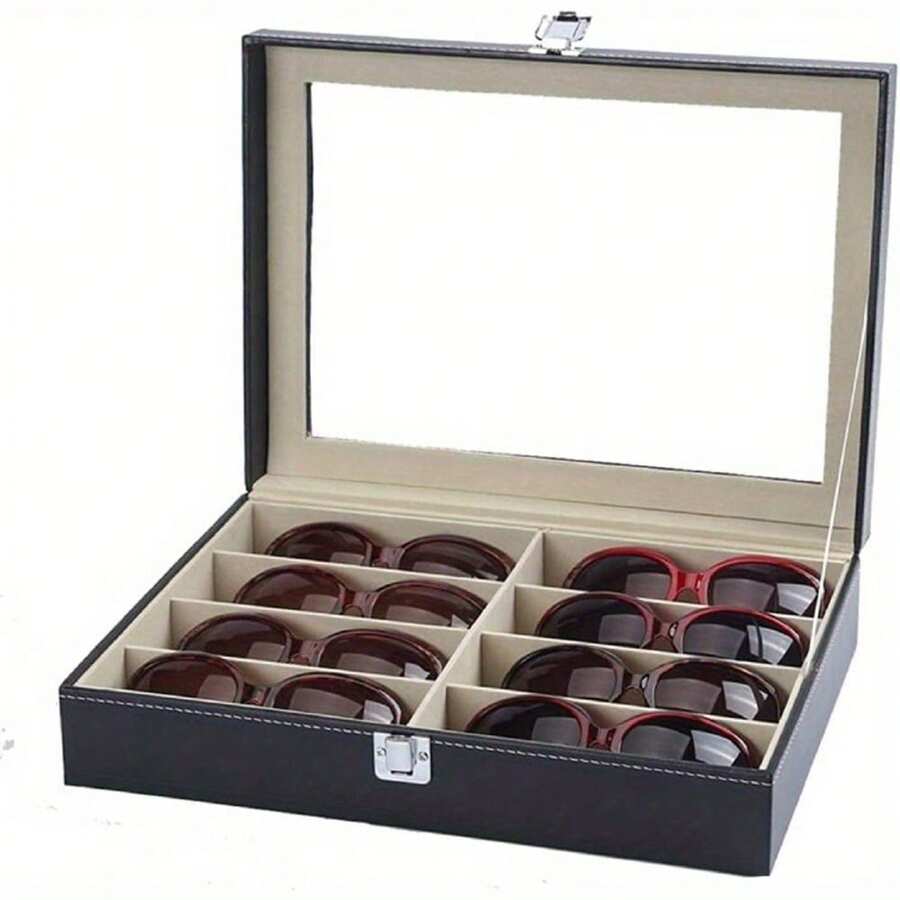 Brillenbox für 8 FäCher Brillen Sonnenbrillen Aufbewahrung Brillenbox FüR Mehrere Brillen Brillenaufbewahrung Mehrere Brillen für Onnenbrillen Glas Schmuck 33.3x24.4x8.5cm