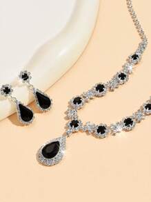 3 Piezas Conjunto De Joyería De Moda Para Mujeres De Boda Con Borlas, Aretes Y Collar De Diamantes De Imitación, Accesorios De Moda Para Fiestas De Lujo