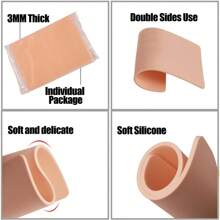 Láminas de práctica de tatuaje falso de piel rosa/amarilla de 3 mm-6x8 pulgadas/A4 (8x12 pulgadas) - Almohadillas de práctica de tatuaje de silicona suave, piel sintética para practicar tatuajes - Multicolor - Ver 5