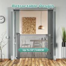 Retractable Safety Gate For Babies And Pets, Mesh Baby Gate Or Mesh Dog Gate, Extends Up To 55" Wide, 33" Tall One Handed Operation, Baby Gate For Stairs/Doorways/Hallways/Outdoor