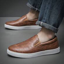 Men's Fashionable Simple Casual Sports Sneakers, High Top, Breathable, Slip-On - Brown - View 3