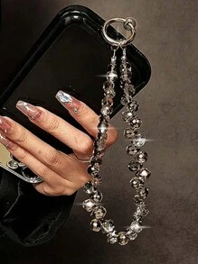 Luxury Crystal Beaded Portable Chain Bracelet With Phone Grip - Fashionable Accessory Fit For All Smartphone Models - Black - View 3