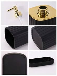 3 Pieces Electroplated Black Gold Set Soap Bottle Mouthwash Cup Tray Bamboo Lid Bathroom Accessories Home Bathroom Decor Summer Back To School