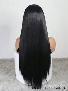24 英寸直发黑色合成发蕾丝前部自由式假发适合日常佩戴 - 黑色 - 查看 9