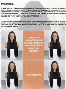 24 英寸直发黑色合成发蕾丝前部自由式假发适合日常佩戴 - 黑色 - 查看 11