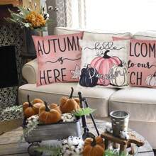 4pcs Autumn Decoration Pumpkin Pillow Cover Autumn Decoration Thanksgiving Pillow Pillow Cover Pillow Pillowcase Cushion Cover 45.72 X 45.72 Cm No Pillow Core - Pink - View 4