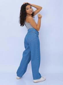 Calça Jeans Infantil Feminina Lisa Tecido Premium - Lavagem escura - Visão 2