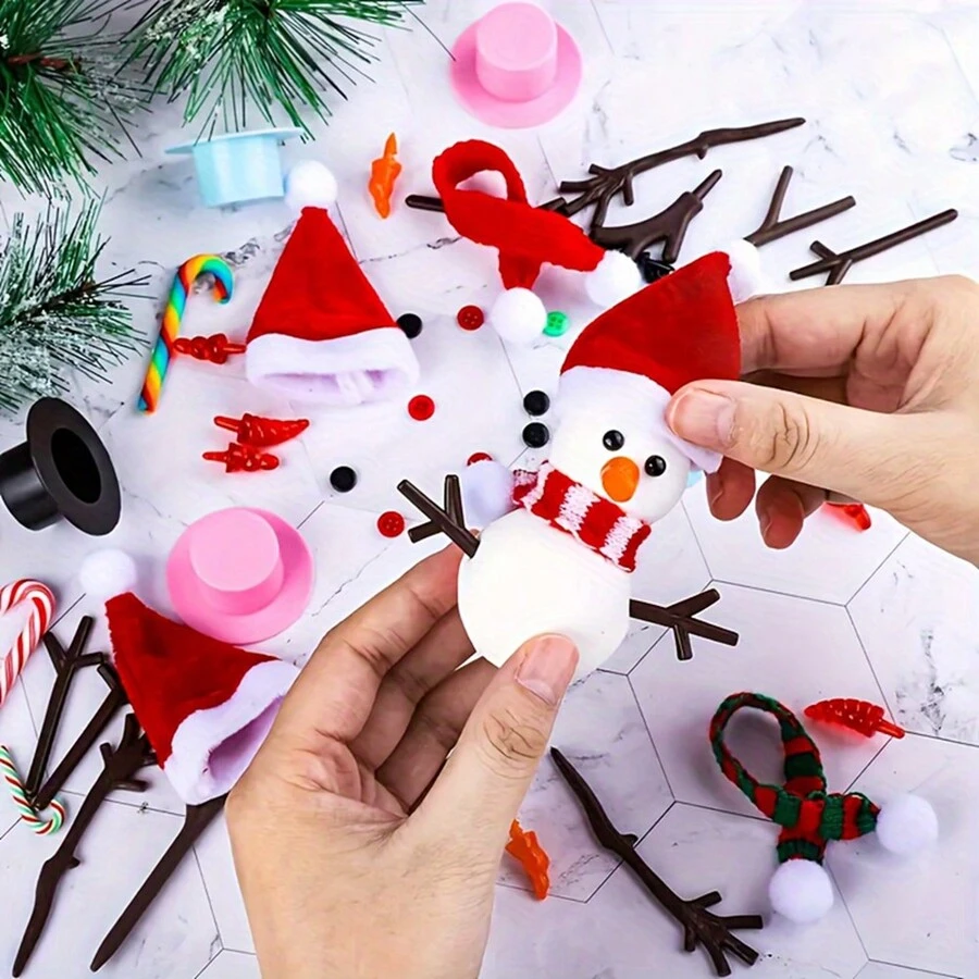 圣诞雪人工艺套件 圣诞雪人 DIY 工艺套件 制作雪人装饰套件 雪人造型粘土 帽子 纽扣 围巾套件 雪人套件 泡沫球 圣诞节家庭派对工艺用品 - 彩色 - 查看 1