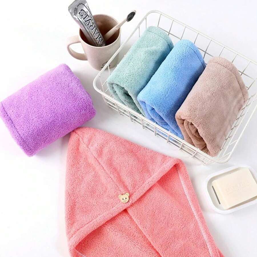 KIT1/2/4pcs Microfiber Hair Drying Cap/Towel Bath Colors Soft Fabric Children Or Adult23x58cm - 顏色隨機 - 查看 1