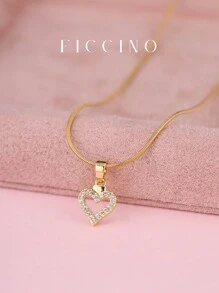 FICCINO 极简主义经典玫瑰金镀层 CZ 吊坠项链，配有可调节钛钢镀金蛇链，是送给女孩和好朋友的可爱礼物，附赠礼品盒 - 238n - 查看 5