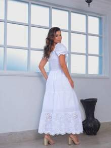 Plain Midi Dress - trắng - Xem 2