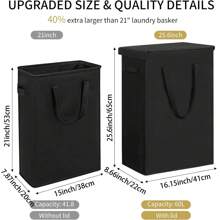 Giỏ đựng quần áo bẩn siêu mỏng 65L có nắp và tay cầm chắc chắn, phiên bản nâng cấp có thể gấp gọn, hộp đựng kín di động tiện dụng cho phòng ngủ, phòng tắm và nhà cửa, thiết kế giỏ đựng đồ tiết kiệm không gian và trọng lượng nhẹ. - màu đen - Xem 3