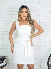 Thick Strap Dress With Bow - Blanco - Ver 3