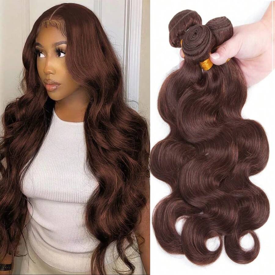 Color #4 Bundles Chocolate Brown Body Wave Human Hair Bundles Brazilian Color #4 Body Wave Bundles 3 Bundles Human Hair Dark Brown Bundles Remy Hair Extensions - S4 - View 1