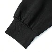 1pc Men's Casual Crew Neck Long Sleeve Sweatshirt With Small Leather Label Design, Suitable For Daily Wear In Spring And Autumn - Black - View 3