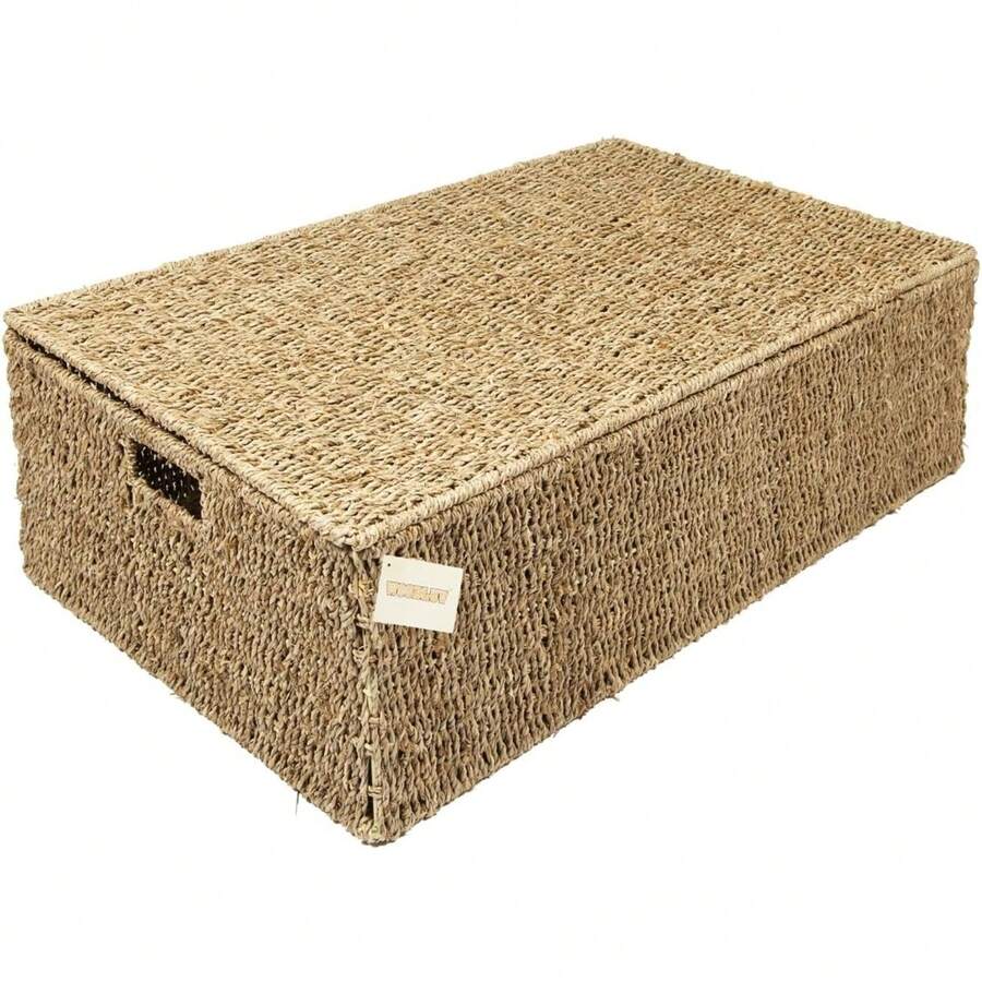 Seagrass Under Bed Handwoven Storage Box Chest Basket - Large - Brown - View 1
