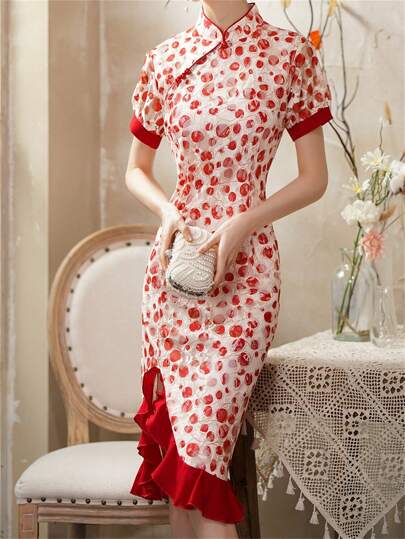 Modernized Vintage Chinese Style Elegant Cheongsam Dress