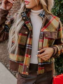 Giacca con collo alla coreana, tasca sul petto, bottoni e cerniera, con stampa tartan - Multicolore - Visualizzare 1