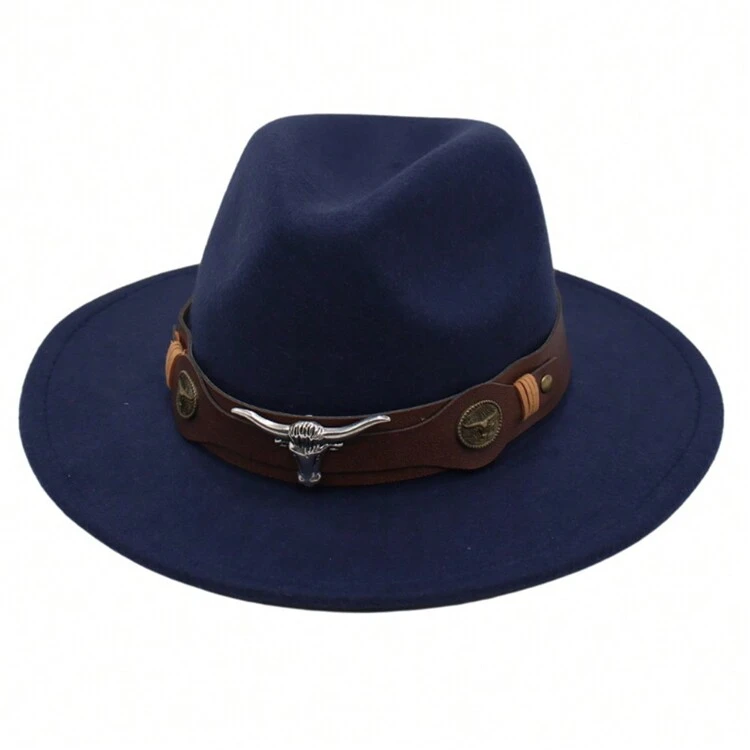 Western Cowboy Hat With Bull Sign, Roll Brim, Vintage Riding Knitted Hat - Multicolor - View 16