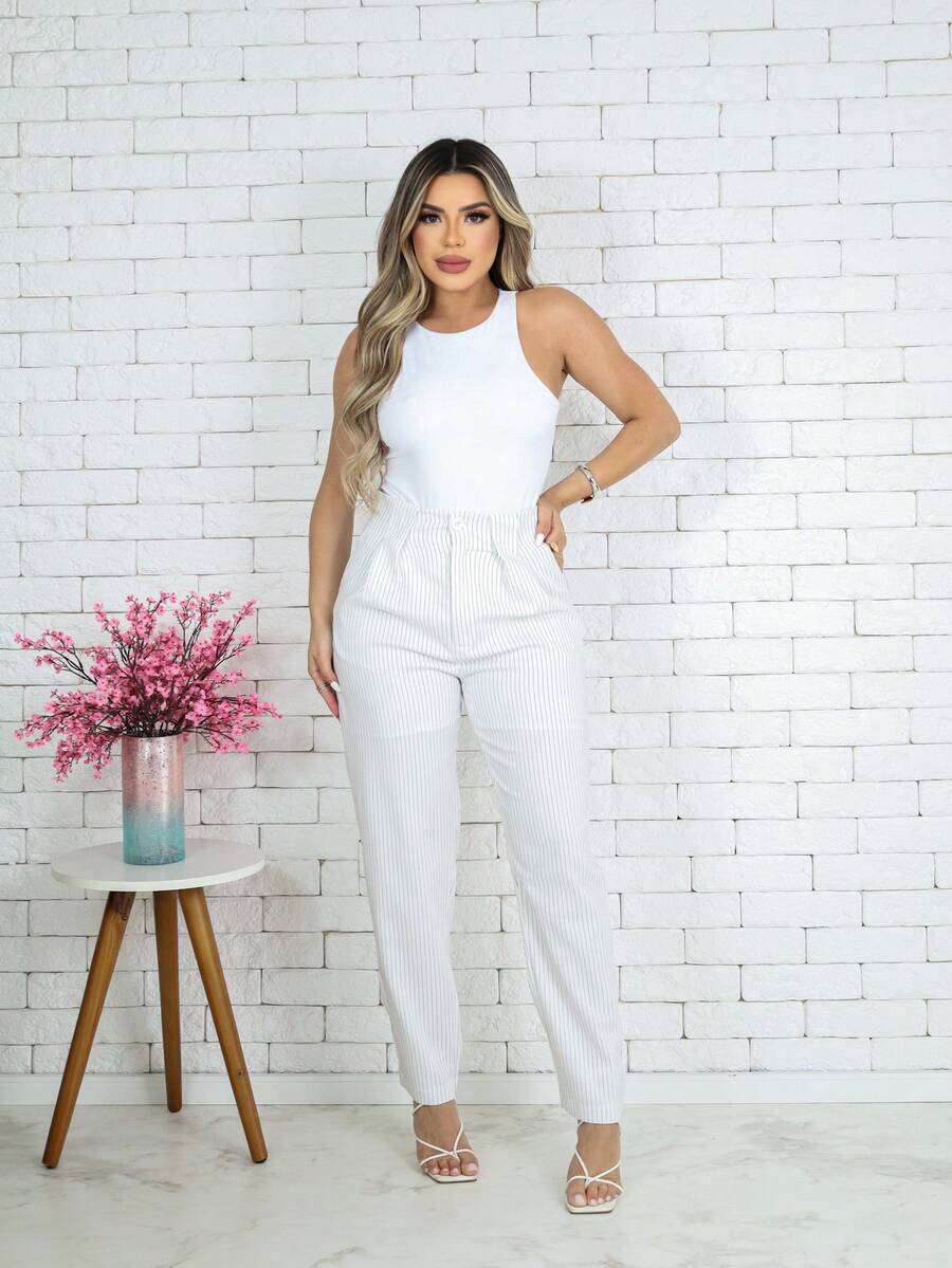 WOMEN'S PINSTRIPED PANTS LAUNCHING 2024 - trắng - Xem 1