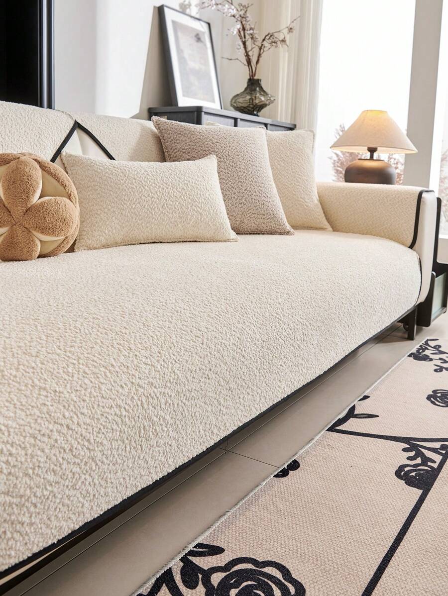 1 vỏ đệm ghế sofa nhung mềm mại, kích thước ghế 1234, chống thú cưng, phong cách hiện đại, vỏ ghế sofa & lưng ghế, dùng được cho mọi mùa - Màu be - Xem 1