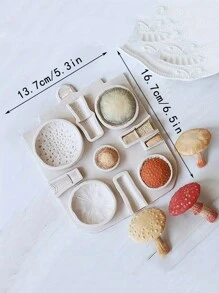Bộ khuôn nướng bánh silicon chủ đề thiên nhiên: Nấm, Cabin nhỏ, Dụng cụ tạo hình fondant để trang trí bánh - Màu be - Xem 10