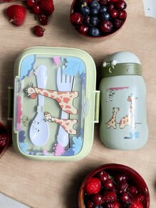 Juego de lonchera para adultos y niños, toper y botella  CON FIGURITAS - Verde Oliva - Ver 1